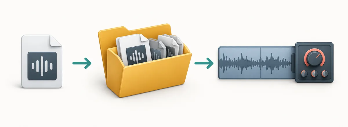 Editorial diagram showing a VST3 file in a shared system plug-in folder before it reaches a REAPER audio track